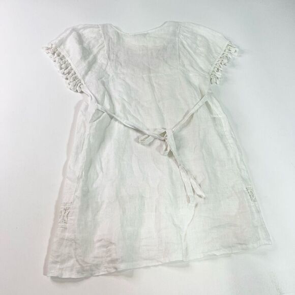 Stella Rosa Linen Dress Women's Small White Embroidery Tie Mini peasant festival - Picture 8 of 10